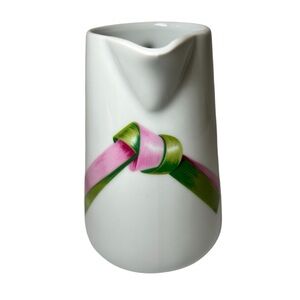 Jacques Coeur Creamer Pitcher Porcelaine Pink Green Ribbon 5.5 INCHES Handle